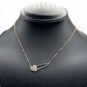 Lucky Brand Heart Paperclip Necklace with Semi-precious Accents 16” - 18”